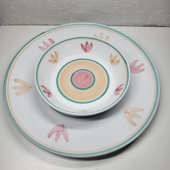 VTG Caleca Pasta Platter Spaghetti Bowl Set White Ceramic Hand Painted Italy - Picture 5 of 16